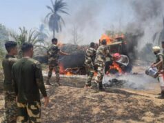 कोयलीबेड़ा बाजार में तेंदूपत्ता से भरे ट्रक में लगी आग पर स्थानीय पुलिस एवं बीएसएफ की त्वरित कार्यवाही